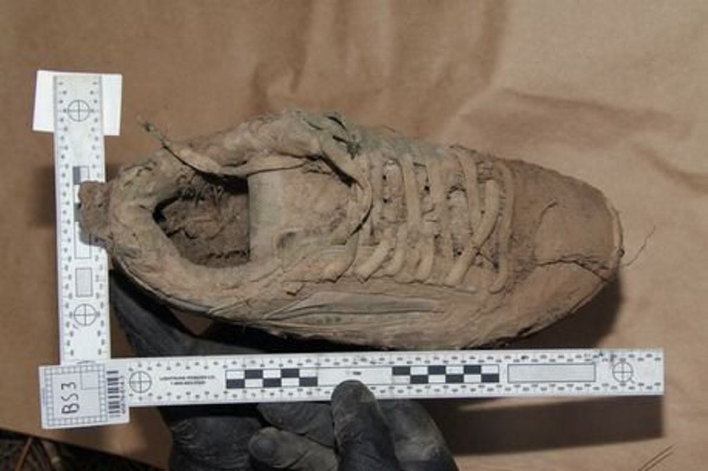 A muddy shoe believed to belong to Daniel Morcombe. A muddy shoe believed to belong to Daniel Morcombe.